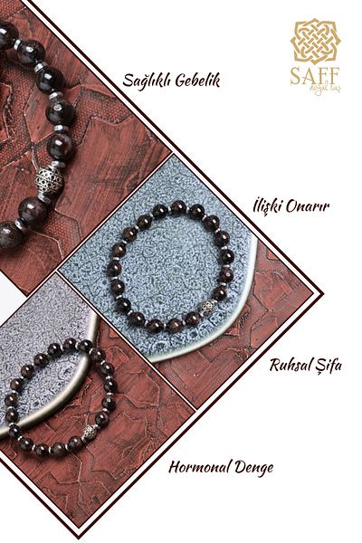 Saff Doğal Taş Certified Garnet and Hematite Natural Stone Bracelet
