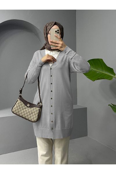 Modamorfo V-Neck Buttoned Front Knitwear Cardigan - Gray