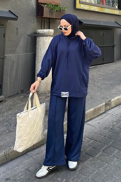 lamelif Σετ διπλό ριγέ με κεντημένο Navy Blue Balance