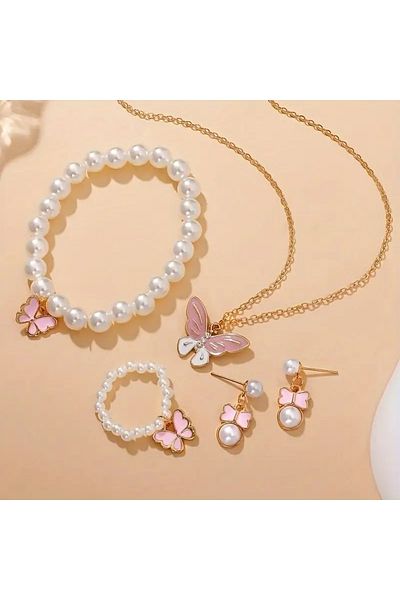 GlassySKY Butterfly Themed Necklace Bracelet Earrings Jewelry Set