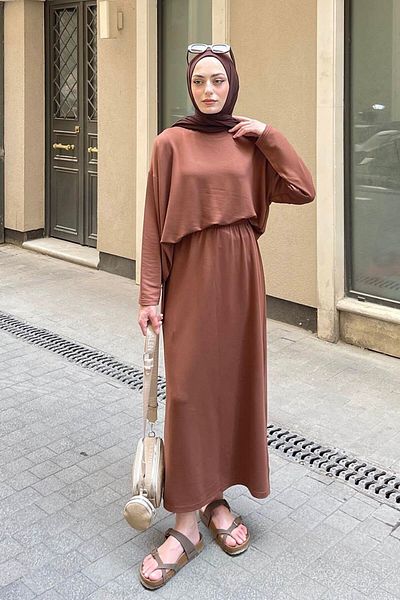 lamelif Crystal Skirt Suit Bitter Brown