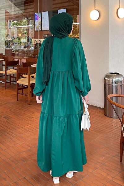 lamelif Καλοκαιρινό φόρεμα με μπαλόνι με στρώσεις σμαραγδί πράσινο