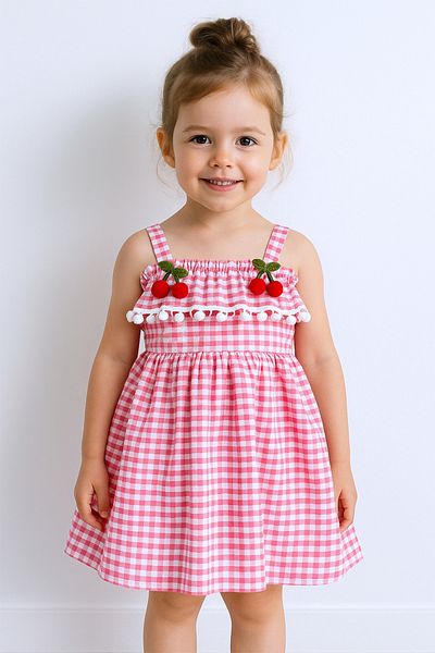 HÇM Girl's Strap Dress Lace Plaid Patterned B14