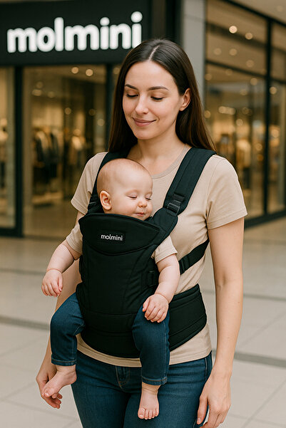 Molmini Comfort Bel Destekli Ergonomik Kanguru Siyah Bebek Taşıma Çantası Ana Kucağı Anakucağı Baby Sling