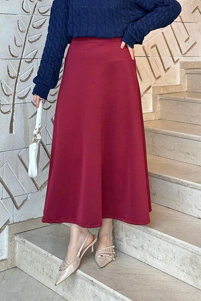 lamelif Fusta evazată din țesătură de scuba Roșu Claret