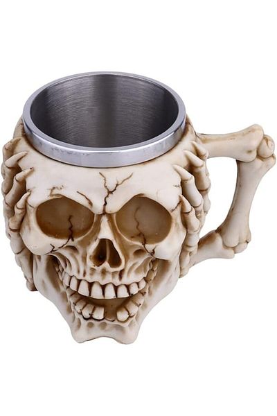 OEM Stainless steel and resin beer mug in the shape of a skeleton skull, 400 ml