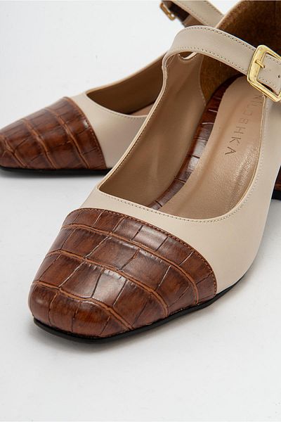 Niloshka MIANO Beige Brown Crocodile Buckle Women's Shoes