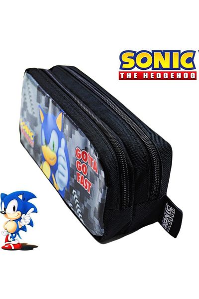 Sonic School Bag with Squeegee, Licensed 2 Compartment Pen Holder - Water Bottle Flask Gift