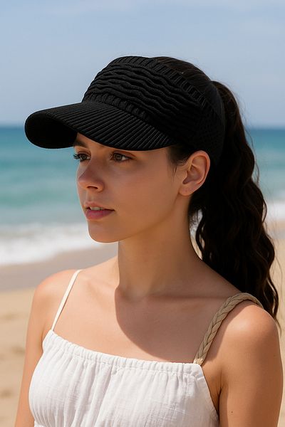 LAGRANZE Summer Knitted Textured Women's Visor Hat - Sports Style