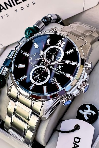 Daniel Klein All Functions Active Luxury Men's Steel Wristwatch with Bracelet Gift