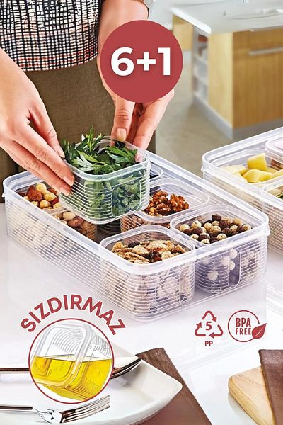 ALLEGRI 6+1 Leakproof Lid Line Storage Container Set Breakfast & Snack Bowl Transparent