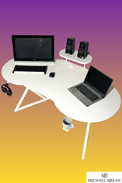 Michael Brean Özel Oval Tasarım Oyuncu Masası 156 Cm Bardaklık Ve Kulaklık Tu...