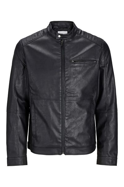 Jack & Jones Мъжко байкерско черно кожено яке Jack Jones