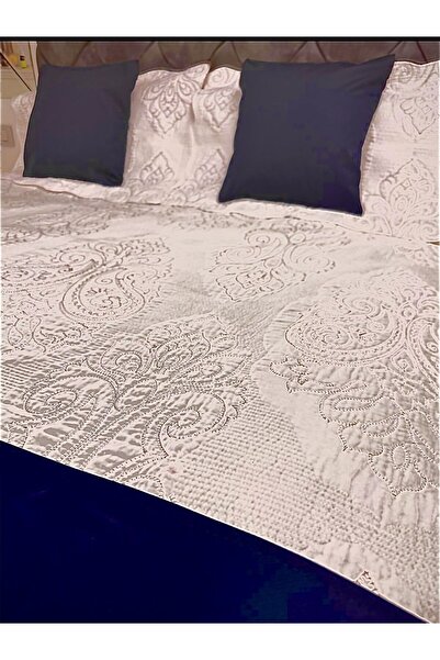 Becenhouse Bed Runner Set Double Navy Blue for Home and Hotels 1 Runner 2 Cushion