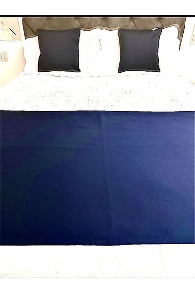 Becenhouse Bed Runner Set Double Navy Blue for Home and Hotels 1 Runner 2 Cushion