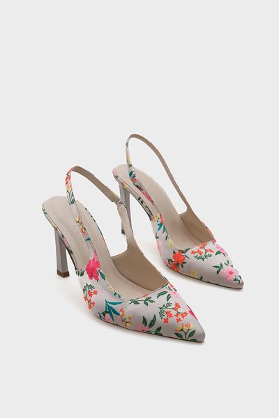 Capone Outfitters Rebeca Damen-Schuhe mit offenem Rücken und spitzer Zehenpartie und Blumenmuster