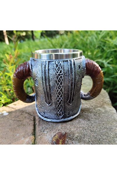 OEM Viking Skull Beer Mug, Stainless Steel and Resin, Medieval Mug, Viking Mug, Lid