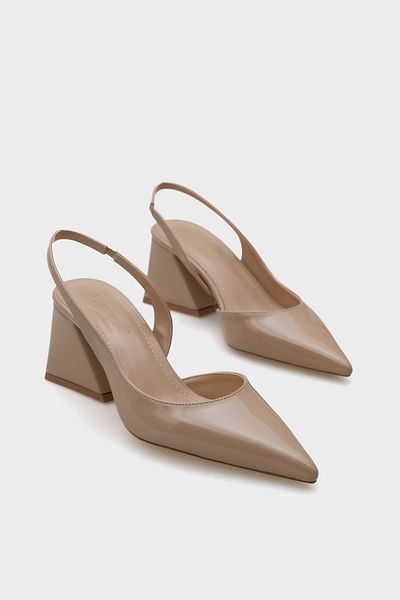 Capone Outfitters Robby Open Back Pointed Toe Mid Heeled Lackleder Damen Schuhe