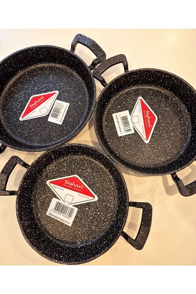 TAŞHAN Cast Granite 3-Piece Pan 18-20-22 cm Black Egg Pan