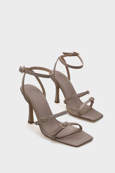 Capone Outfitters Dámské sandály s křišťálovou kamennou přezkou na vysokém podpatku s tupou špičkou