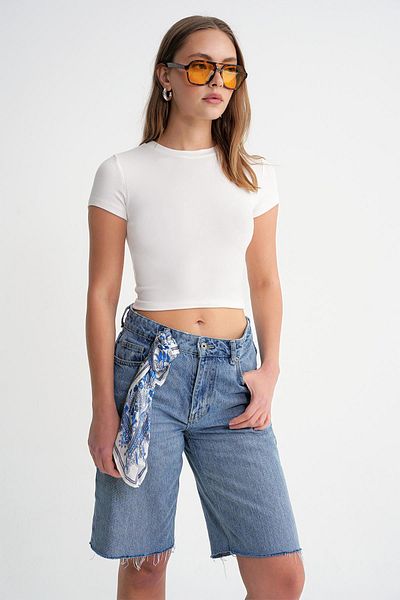 Mixray 2011 Γυναικείο T-Shirt Slim Fit Basic Crop Λευκό