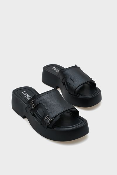 Capone Outfitters Merna Wedge Heeled Double Banded Buckle Women's Comfort Slippers