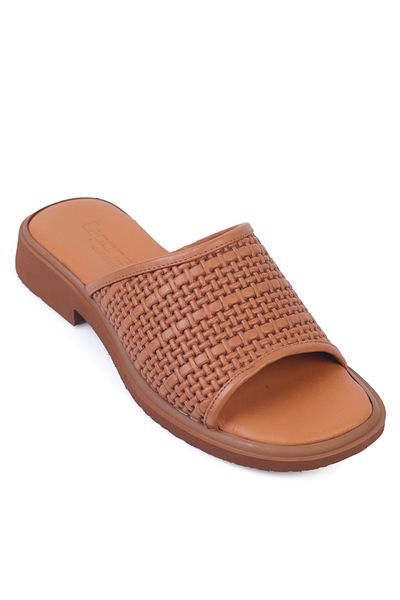 Capone Outfitters Γυναικείες παντόφλες Cori Γνήσιο Δερμάτινο Κοντό Τακούνι Comfort Single Strap