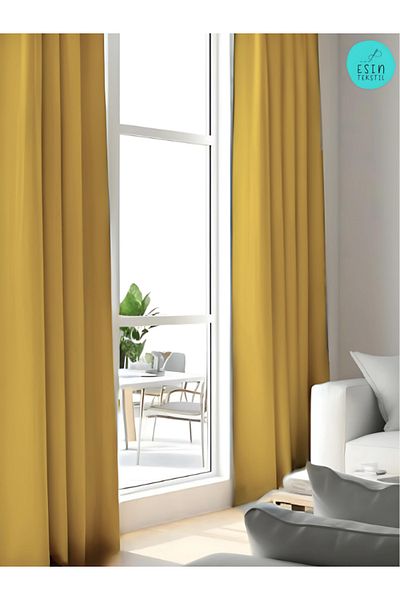 esin tekstil Mustard Color Blackout Light Proof Extra-Forced Blackout Sunshade Curtain