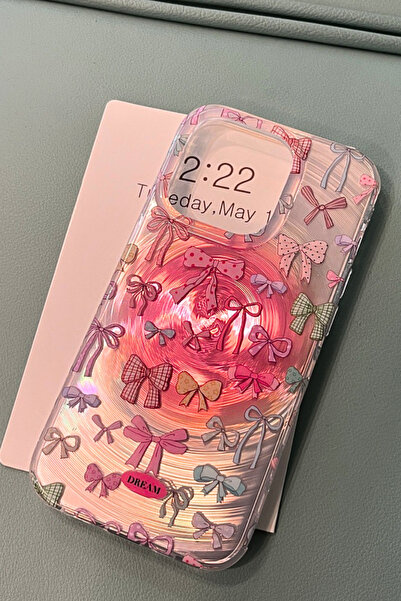 EWEC iPhone 13/14 Uyumlu Rengarenk Fiyonk Tasarım Hologramlı Ins Style IMD Premium Telefon Kılıfı