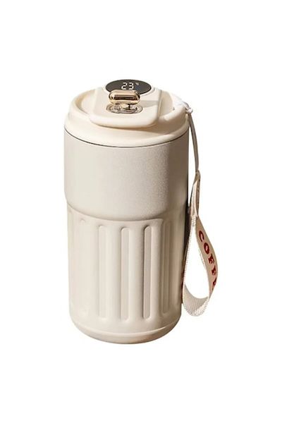 OEM Thermos mug with LED display, 460 ml, stainless steel, double walls, white color