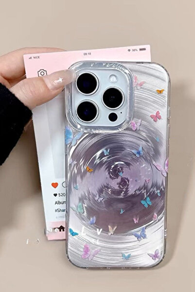EWEC iPhone 11 Uyumlu Renkli Kelebek Tasarımlı Hologramlı Ins Style IMD Premium Telefon Kılıfı