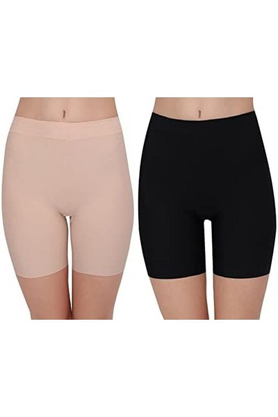 Glamroot Women's Seamless Ice Silk Slip Shorts/Cycling Shorts/Under Skirt Shorts (Pack Of 2) Size 2XL