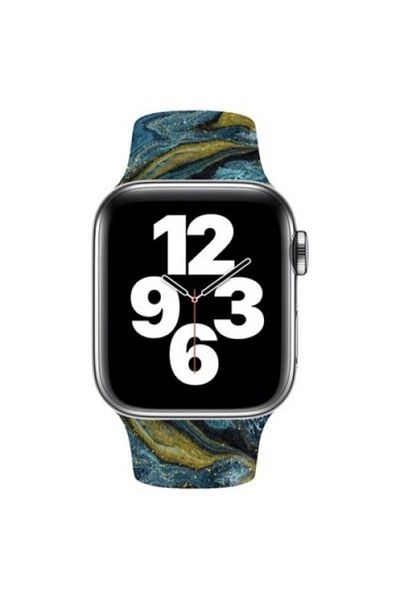 OEM Curea din silicon pentru Apple Watch PREMIUM, design marmorat, 42 44 45 49 mm, albastru închis auriu
