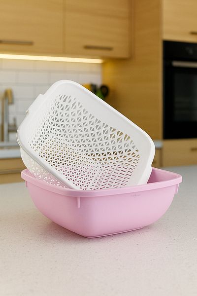 Melkan Home 4 Liter Multi-Purpose Strainer & Bowl Set with Strainer |   Double Practical Kitchen Strainer Square Bowl - Powder