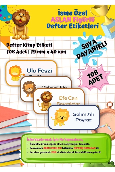 Ceres Studio Aslan Figürlü Etiketi Defter Etiketi Kitap Etiketi Kişiye Özel S...