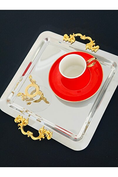 Melinda home Stainless Steel Square Removable Handle Detailed Tea, Coffee, Treat Serving Presentation Tray 21X21