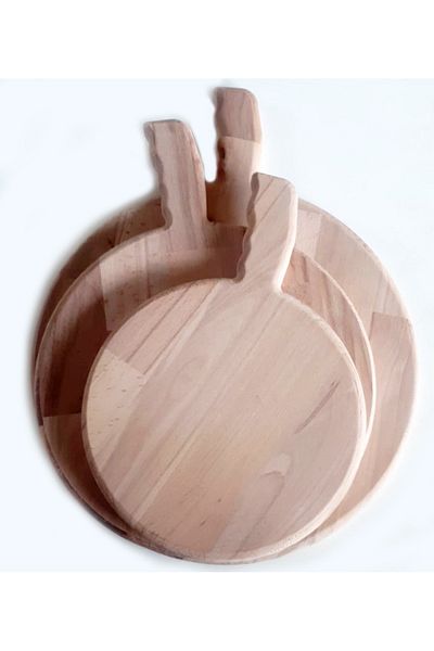 TBT Wooden Handle, Oval Cutting Board Set, Presentation, Treat - 3 Pieces (30 Cm, 23 cm and 19 cm)