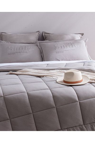 Madame Coco Bobigny Supersoft Doppelbett-Bettdeckenset - Hellgrau