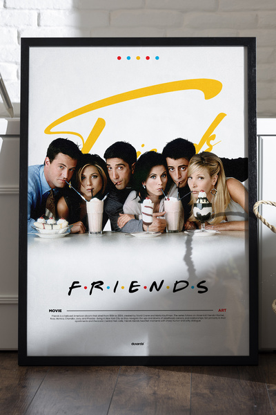 Duvarda Friends Siyah Ahşap Çerçeveli Poster, Dizi Duvar Tablosu