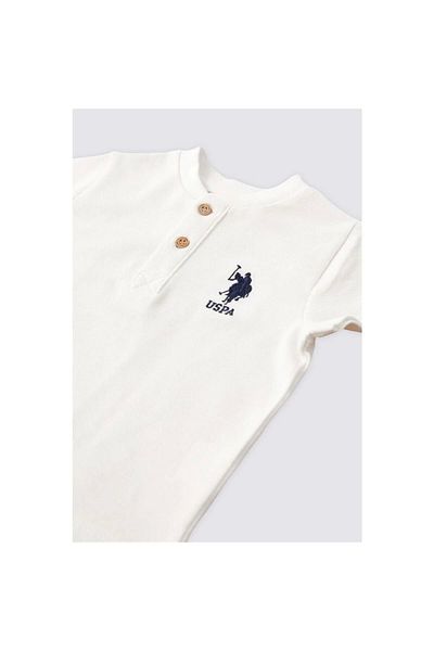 U.S. Polo Assn. يو اس بولو اسنطقم بنطلون تي شيرت للأطفال الرضع كريمي USB1879