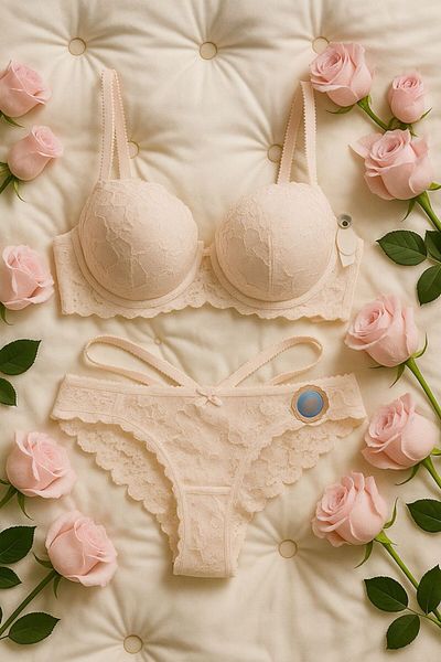 style iconic Elegant Beige Lace Bra & Panty Set – Timeless Beauty