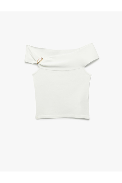 Koton X Melis Ağazat - Open Shoulder Madonna Collar Blouse with Metal Accessories