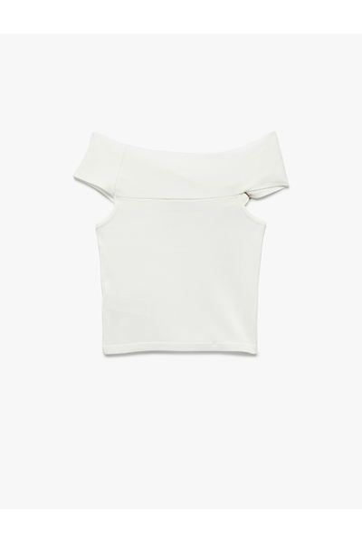 Koton X Melis Ağazat - Open Shoulder Madonna Collar Blouse with Metal Accessories