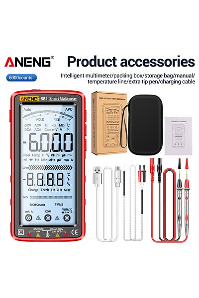 ANENG 681 Red 681 Rechargable Digital Professional Multimeter Non-contact Voltage Tester Ac/dc Volta