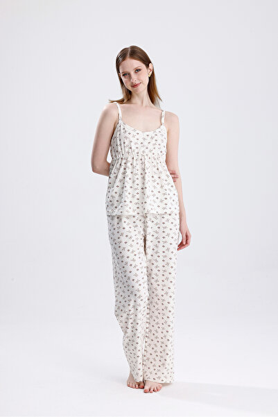 Laperissa Women's Rope Strap Viscose Pikachu Patterned Pajama Set Light and Comfortable Sleep Set