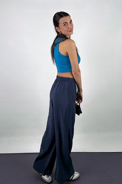 Love The Wind Indigo Polyamide Viscose Draped Palazzo Pants