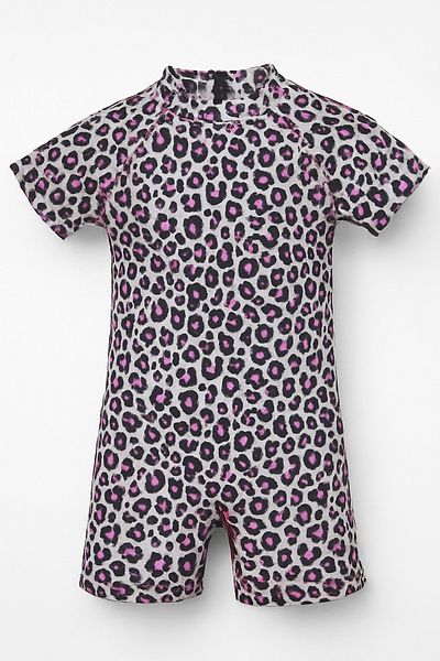 pistyle Girl's Leopard Patterned +40 Factor Sun UV Dried Light Pink Jumpsuit Swimsuit