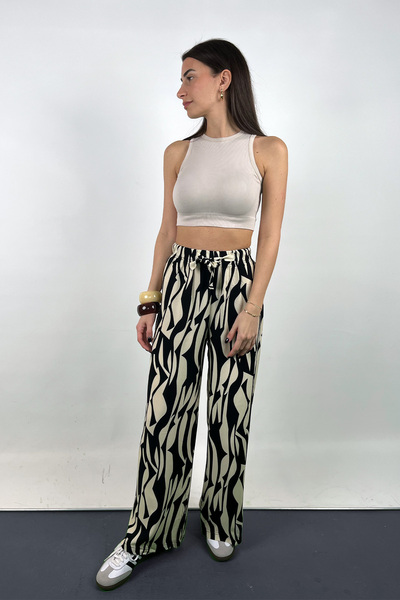 Love The Wind Patterned Viscose Draped Palazzo Trousers