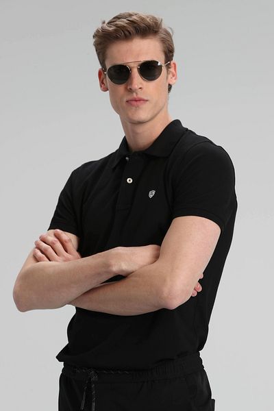 Lufian Laon Black Sports Polo Men's T-Shirt