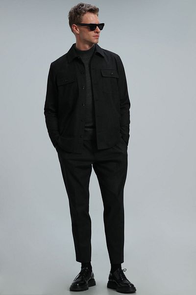 Lufian Ποτέ ανδρικό πουκάμισο Basic Normal Fit Anthracite
